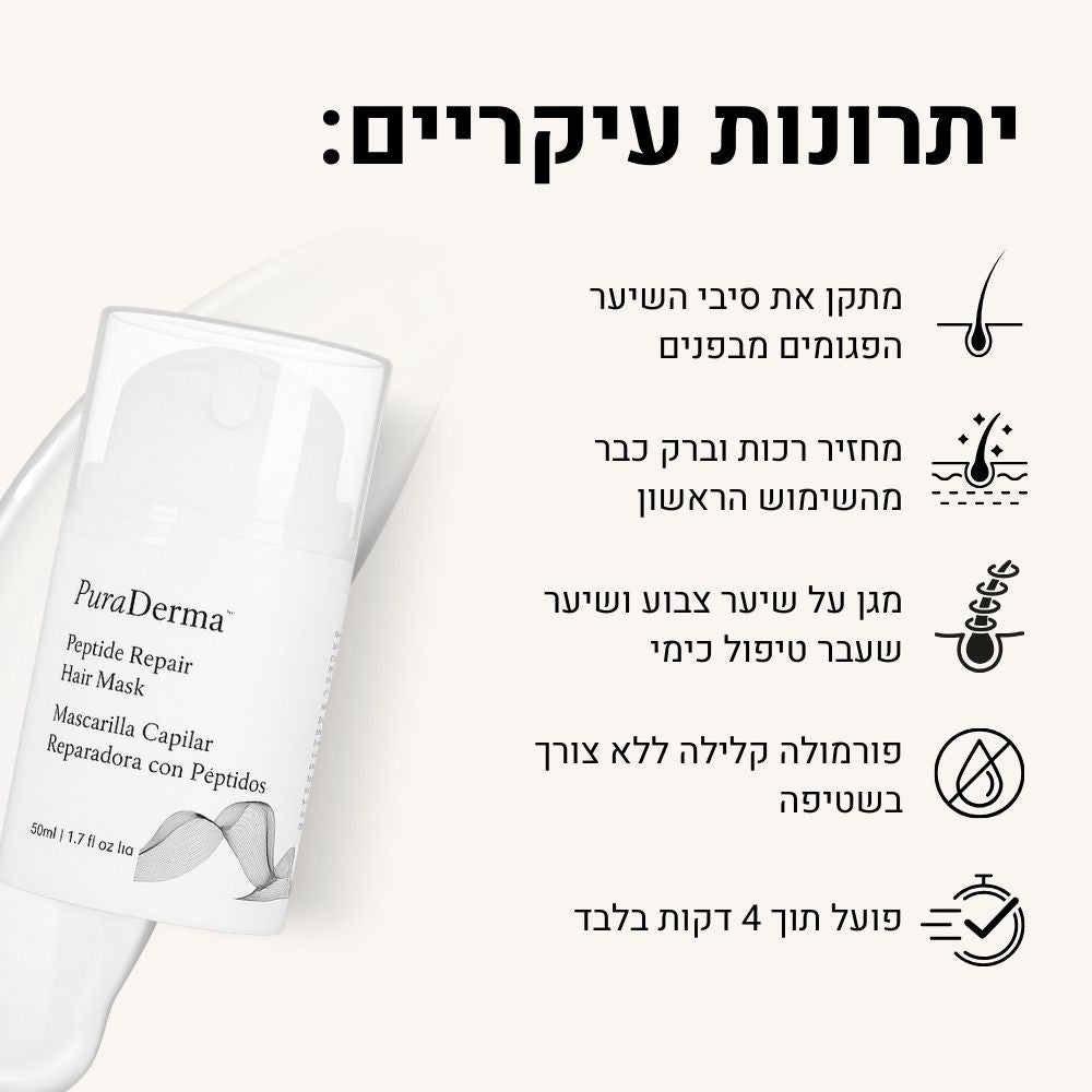 מסיכת לשיקום השיער - ללא שטיפה בעלת פפטידים פעילים PuraDerma™